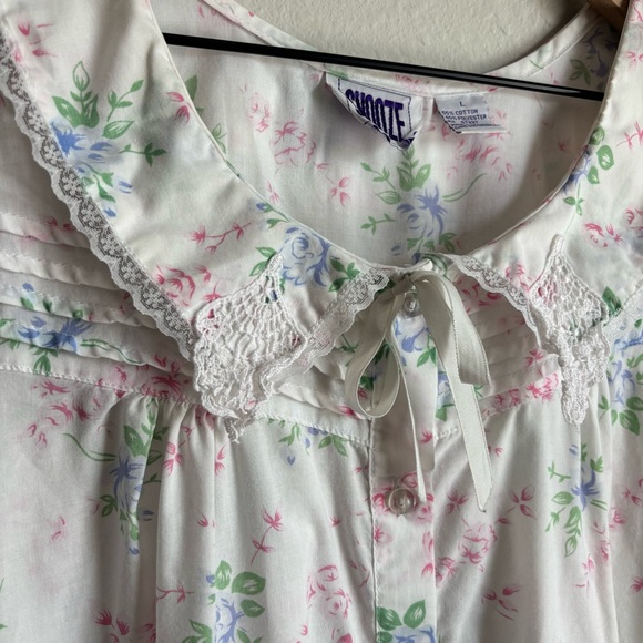 Vintage Ditsy Floral Lace Ruffle Grandma Cottagecore Button Down Nightgown Dress - Picture 3 of 8